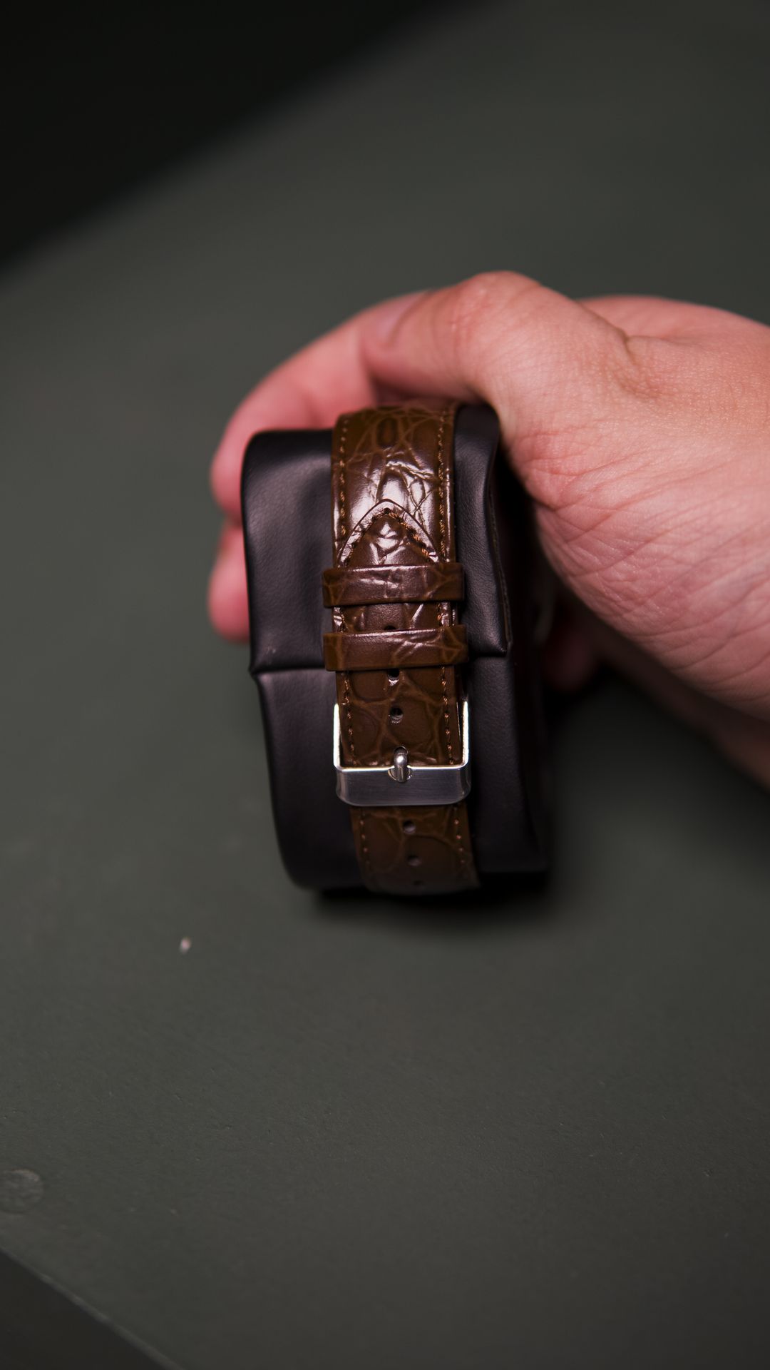 Dark Brown Crocodile Embossed Leather Strap